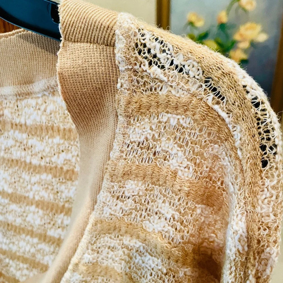 Umgee oversized cropped mohair blend button cardigan sweater SZ L tan white - Picture 6 of 8